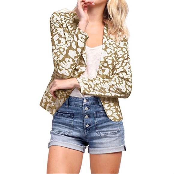 Leopard Print Slim Fit Open Front Blazer w Pockets - Picture 2 of 3